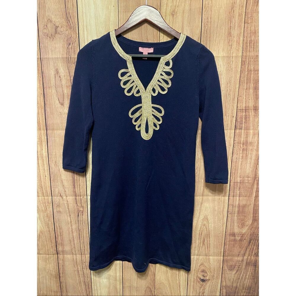 Lilly Pulitzer Small Devlin Sweater Dress blue merino wool flawed